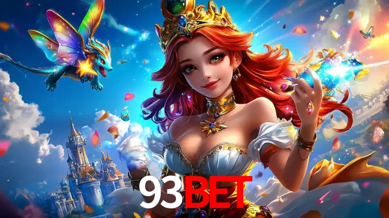 A princesa de um reino de fantasia mágico, com seu pequeno dragão, apresentando um mundo de prêmios encantados nos jogos de caça-níqueis do cassino 93BET.